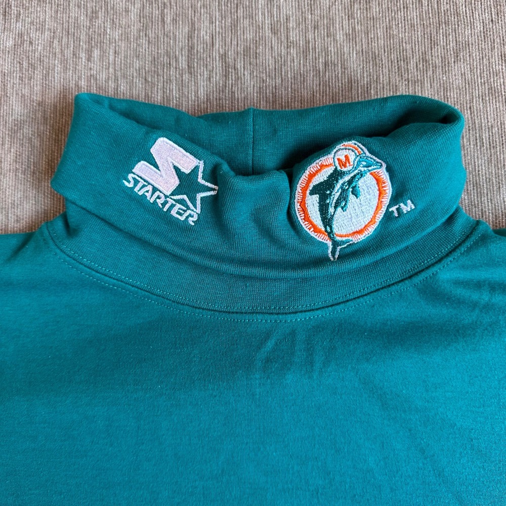 Vintage Miami Dolphins Starter Turtleneck Shirt Mens XL Aqua NFL Pro Line Cotton - Picture 2 of 7